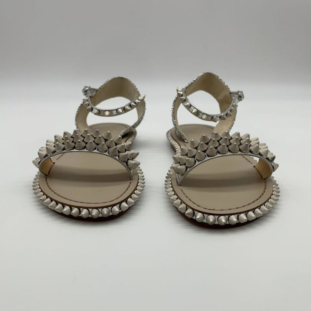 Christian Louboutin Silver Studded Leather Ankle Strap Sandals
